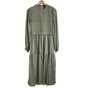Women Smocked Bodice Maxi Dress Size L Cottagecore Prairie Whimsical Fairy Boho